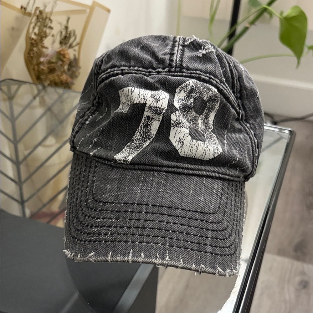 Diesel Black Distressed Cap with White Logo